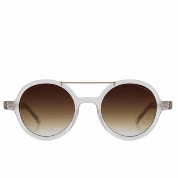 Komono Transparent Gold and Brown Sunglasses NEW The Vivien Clear Round NWT - Picture 3 of 11